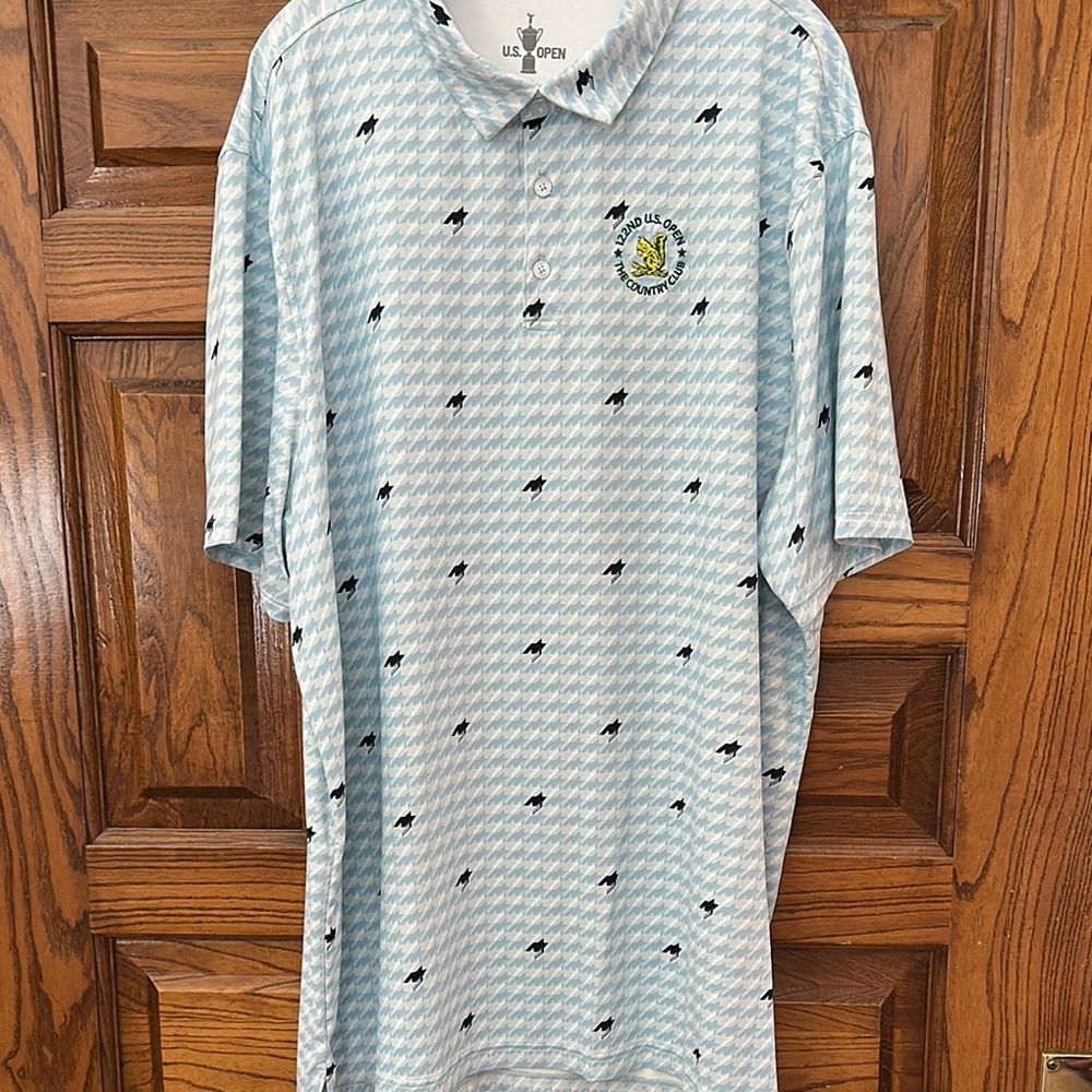 Blue Polo Shirt with Patterned Design and Short Sleeves